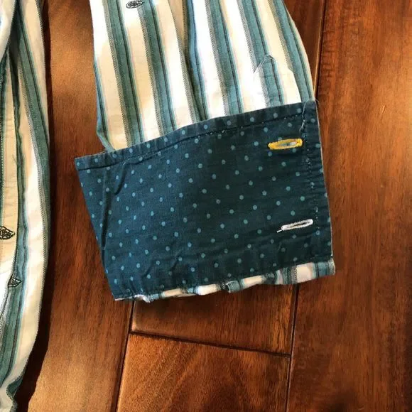 Nick (It) It Men's L Green Paisley Striped Long Sleeve Button Down Shirt - Picture 15 of 15